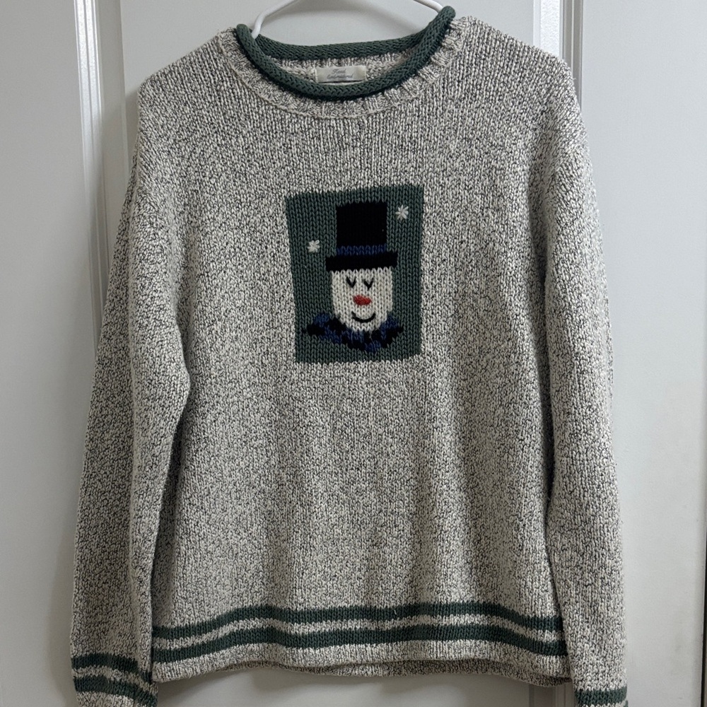 Christopher & Banks Gray Sweater with Snowman Motif